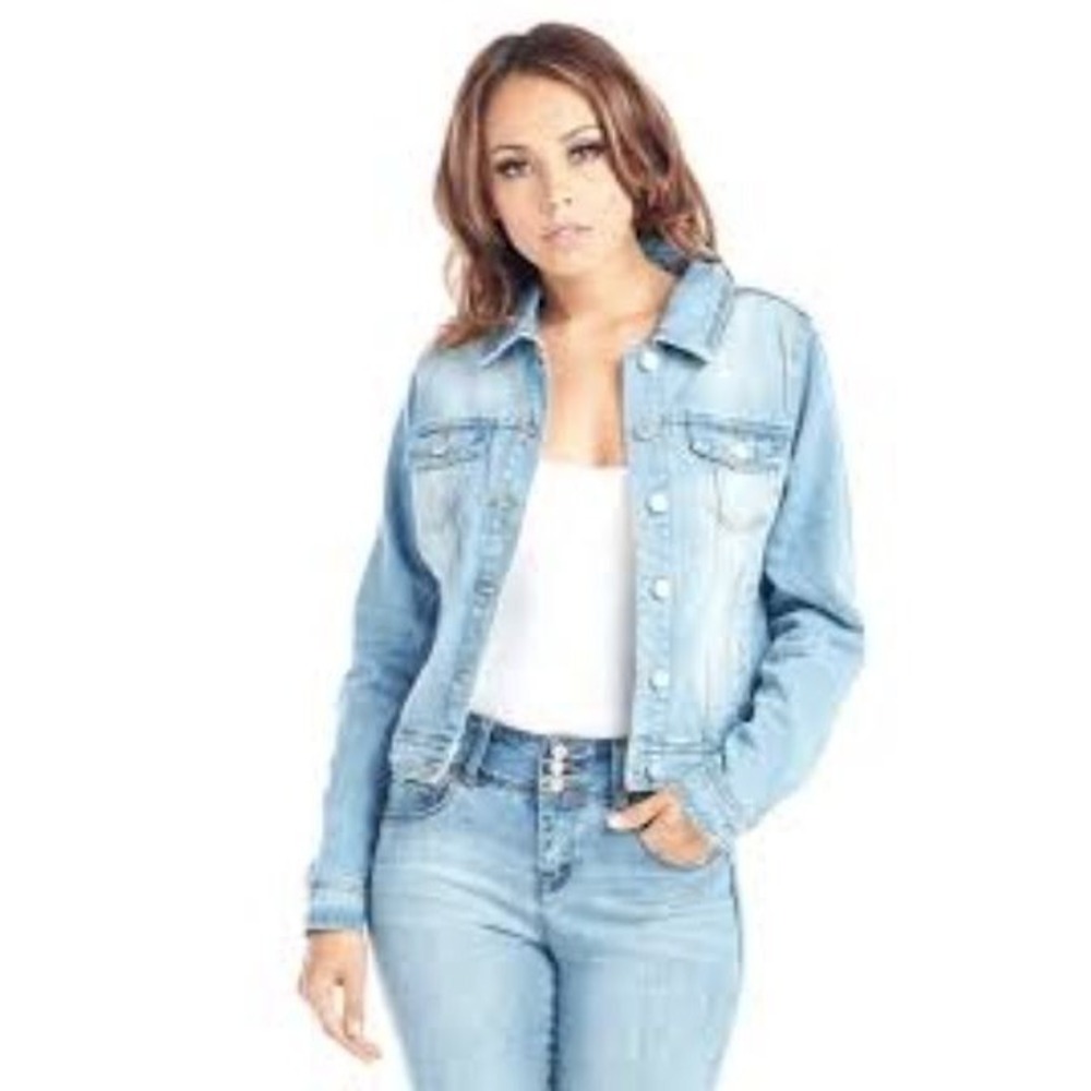 Indigo Rein Women's Blue Jean Long Sleeve Button Front Jacket Lt. Wash Small